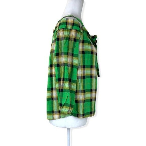 Iky & Me Top Long Sleeve Women's Plaid Blouses Green Size M - Picture 4 of 11